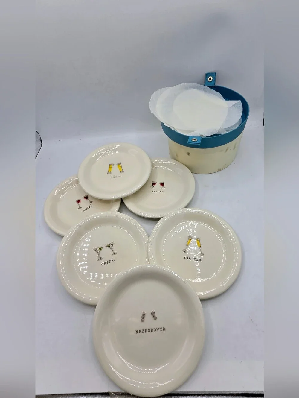 Williams Sonoma Cheers Appetizer Plates Set of 6 Multilingual Vintage 2004